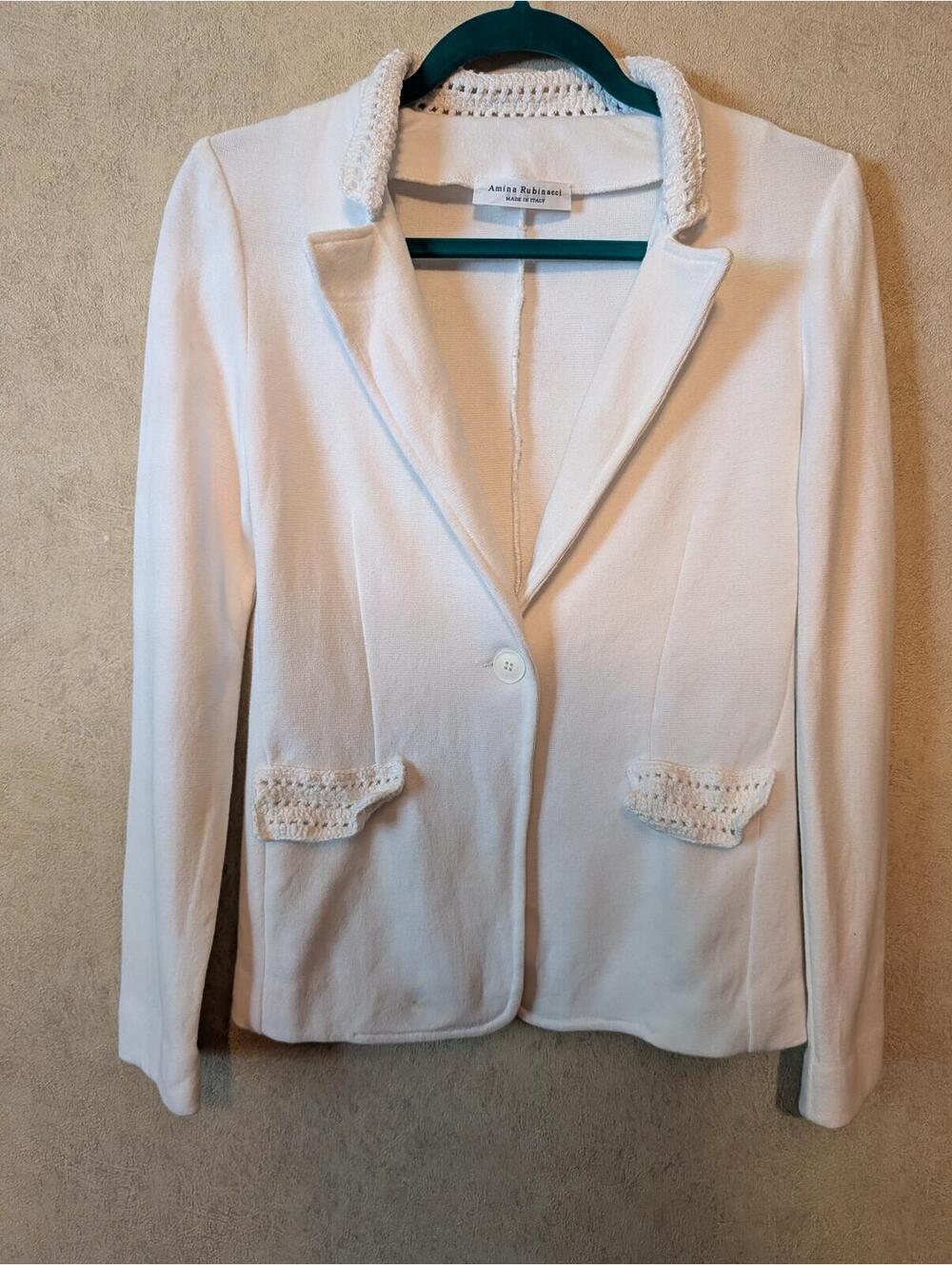 AMINA RUBINACCI white crochet knit blazer sz 4
